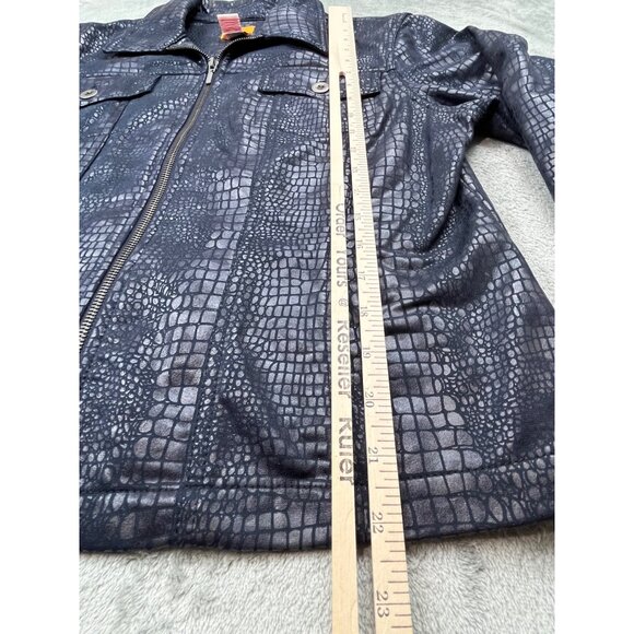 Ruby Rd. Womens Size 12 Black Faux Leather Jacket Croc Print Zip-Up Animal Print - Picture 5 of 9